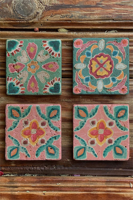 Printed Natural Stone Coasters Set of 4 Pattern Tile