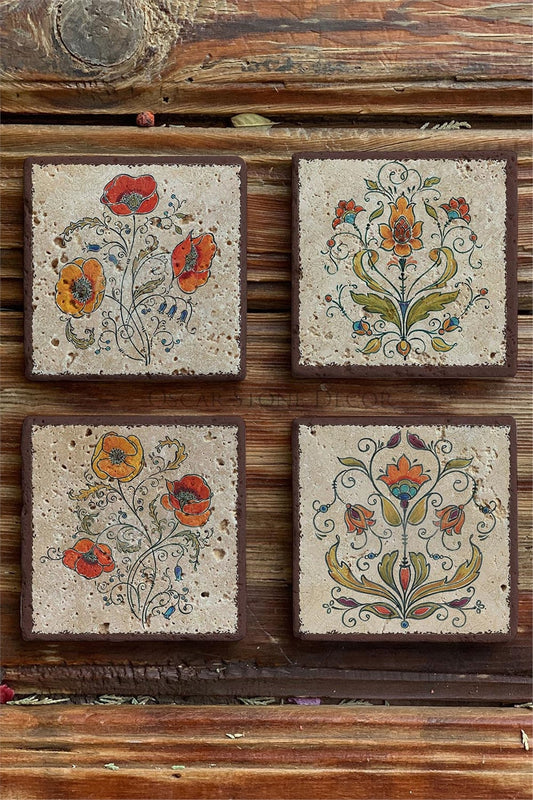 Printed Natural Stone Coasters Set of 4 Pattern Tile