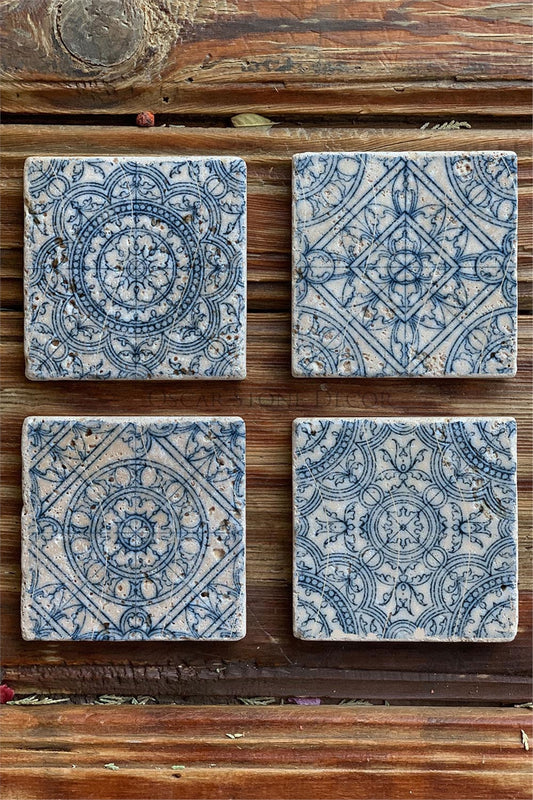 Printed Natural Stone Coasters Set of 4 Pattern Tile
