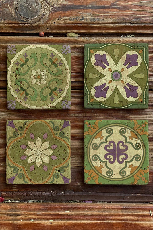 Printed Natural Stone Coasters Set of 4 Pattern Tile