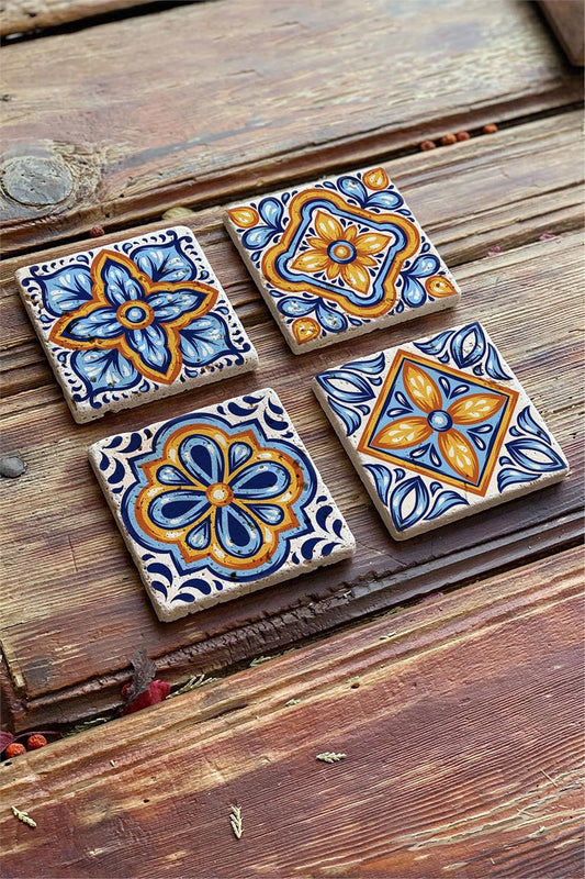 Printed Natural Stone Coasters Set of 4 Pattern Tile