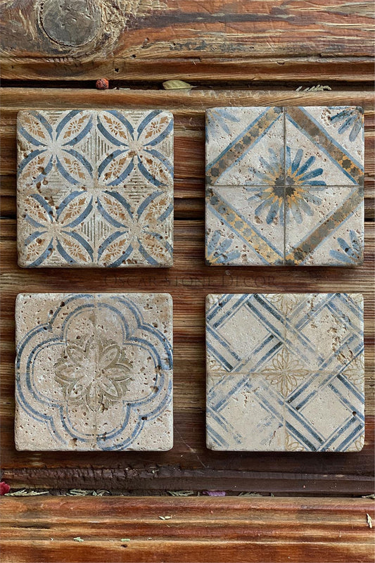 Printed Natural Stone Coasters Set of 4 Pattern Tile