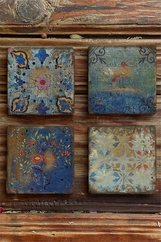 Printed Natural Stone Coasters Set of 4 Pattern Tile