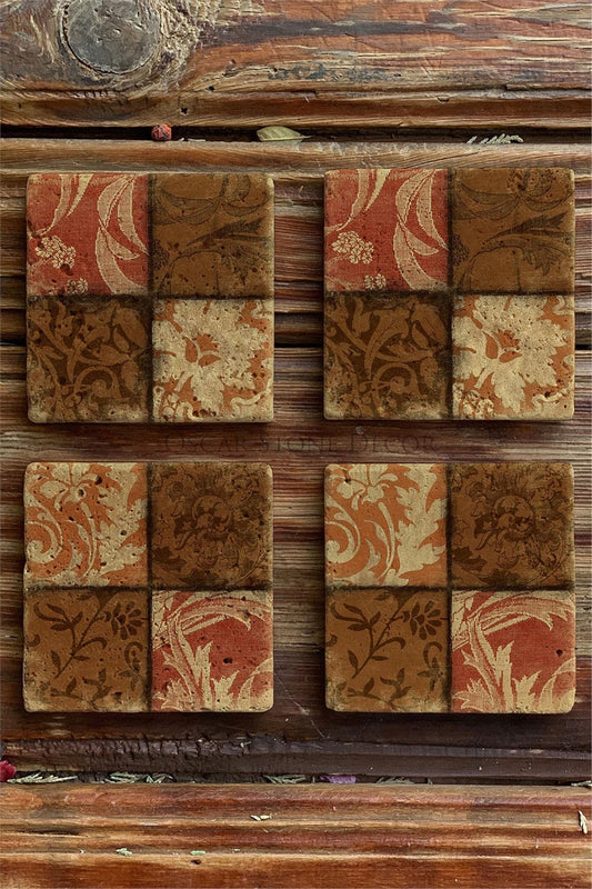 Printed Natural Stone Coasters Set of 4 Pattern Tile