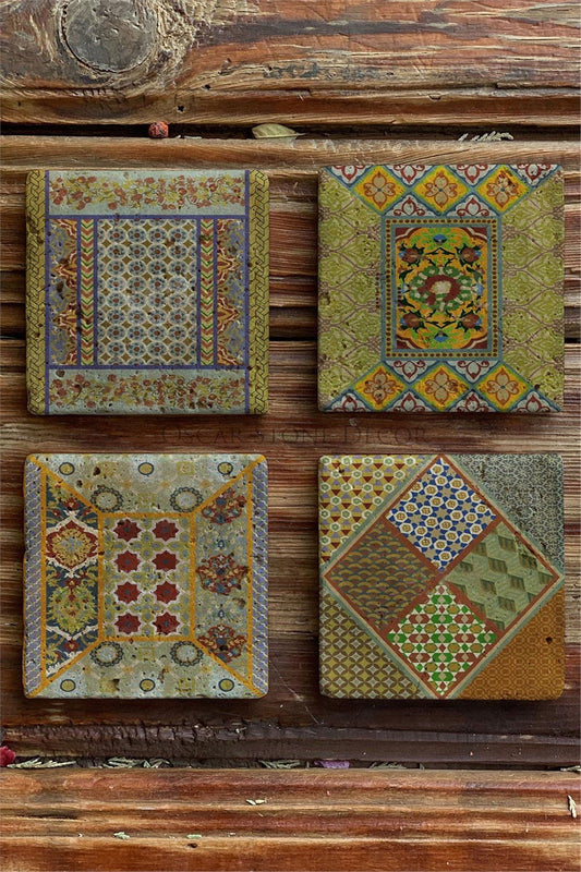 Printed Natural Stone Coasters Set of 4 Pattern Tile