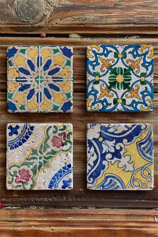 Printed Natural Stone Coasters Set of 4 Pattern Tile