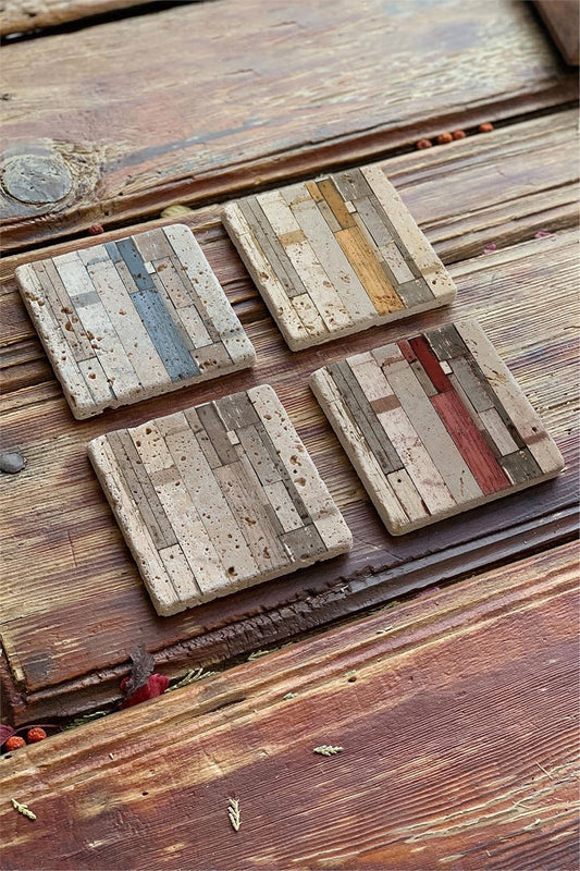 Printed Natural Stone Coasters Set of 4 Pattern Tile