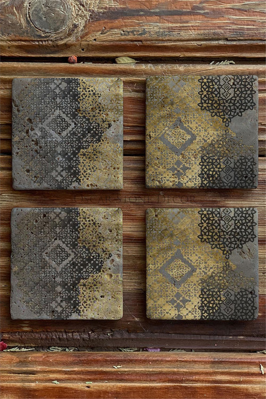 Printed Natural Stone Coasters Set of 4 Pattern Tile