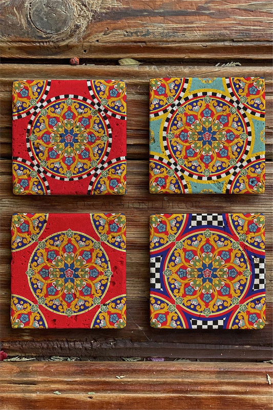 Printed Natural Stone Coasters Set of 4 Pattern Tile