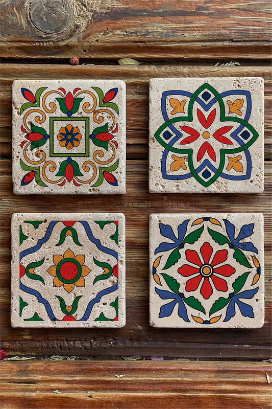Printed Natural Stone Coasters Set of 4 Pattern Tile