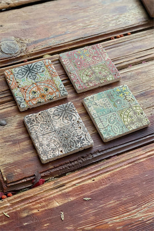 Printed Natural Stone Coasters Set of 4 Pattern Tile