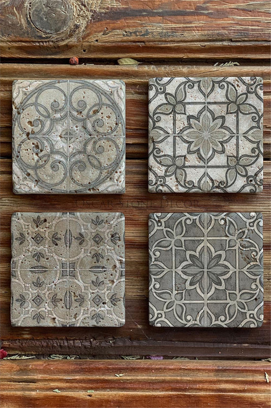 Printed Natural Stone Coasters Set of 4 Pattern Tile