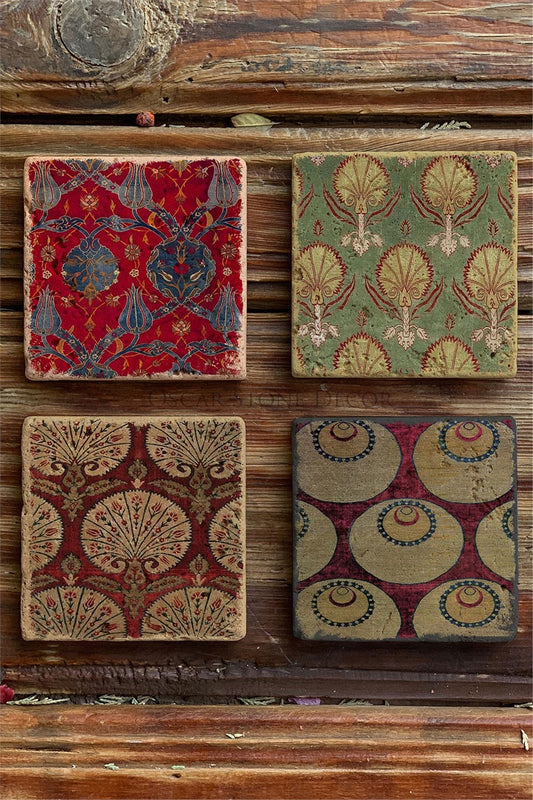 Printed Natural Stone Coasters Set of 4 Pattern Tile