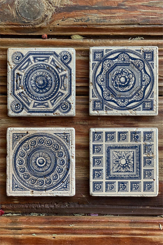 Printed Natural Stone Coasters Set of 4 Pattern Tile