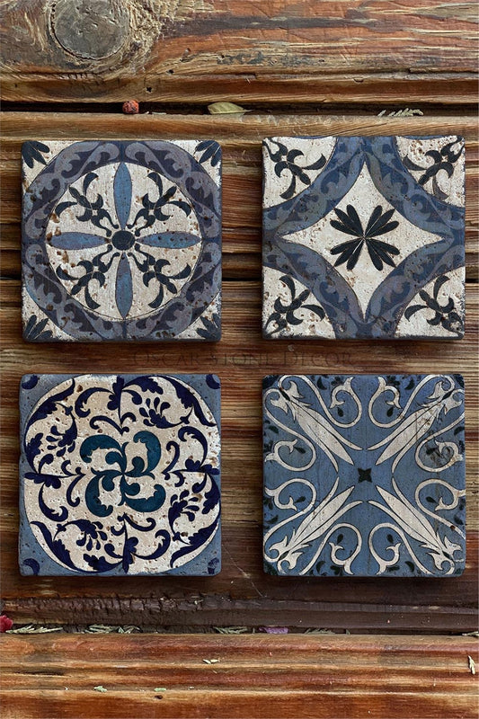 Printed Natural Stone Coasters Set of 4 Pattern Tile