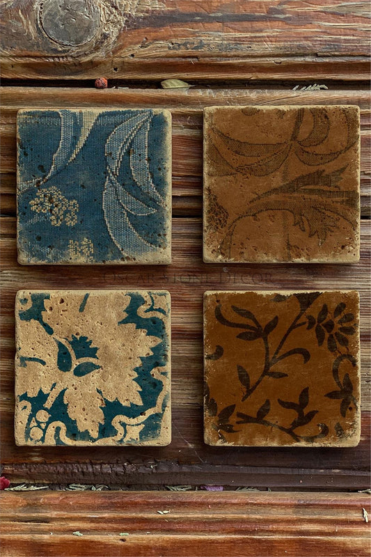 Printed Natural Stone Coasters Set of 4 Pattern Tile