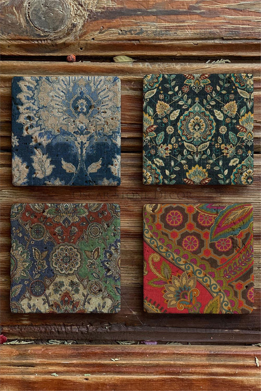 Printed Natural Stone Coasters Set of 4 Pattern Tile