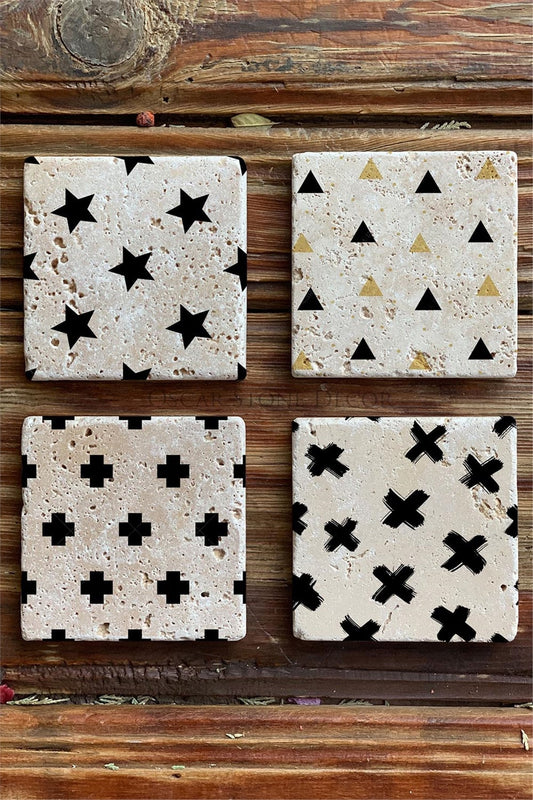 Printed Natural Stone Coasters Set of 4 Pattern Tile