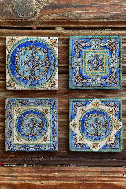 Printed Natural Stone Coasters Set of 4 Pattern Tile