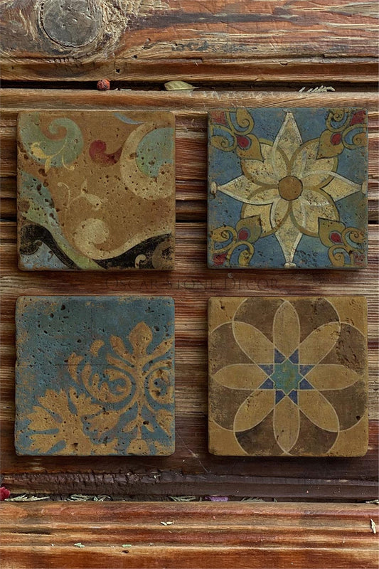 Printed Natural Stone Coasters Set of 4 Pattern Tile