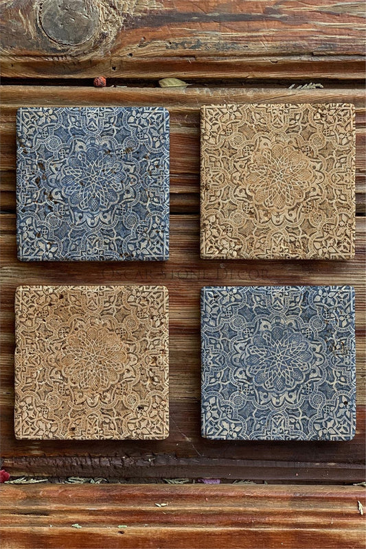 Printed Natural Stone Coasters Set of 4 Pattern Tile
