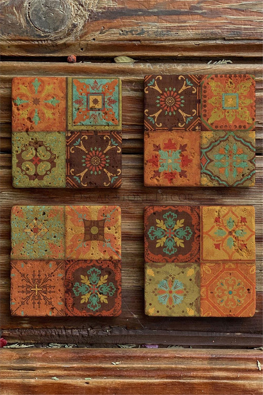 Printed Natural Stone Coasters Set of 4 Pattern Tile