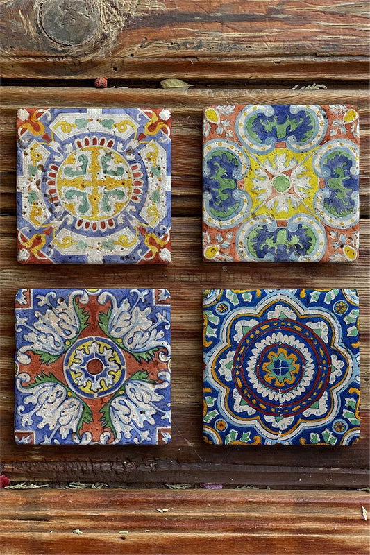 Printed Natural Stone Coasters Set of 4 Pattern Tile