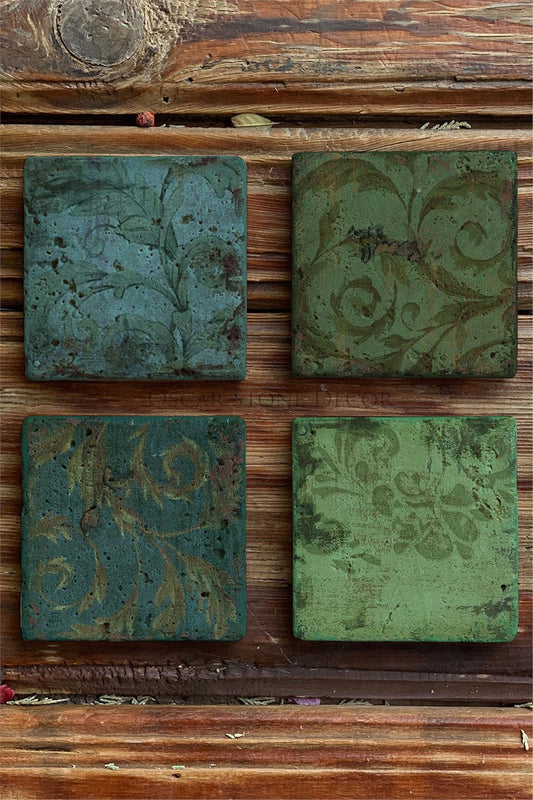 Printed Natural Stone Coasters Set of 4 Pattern Tile