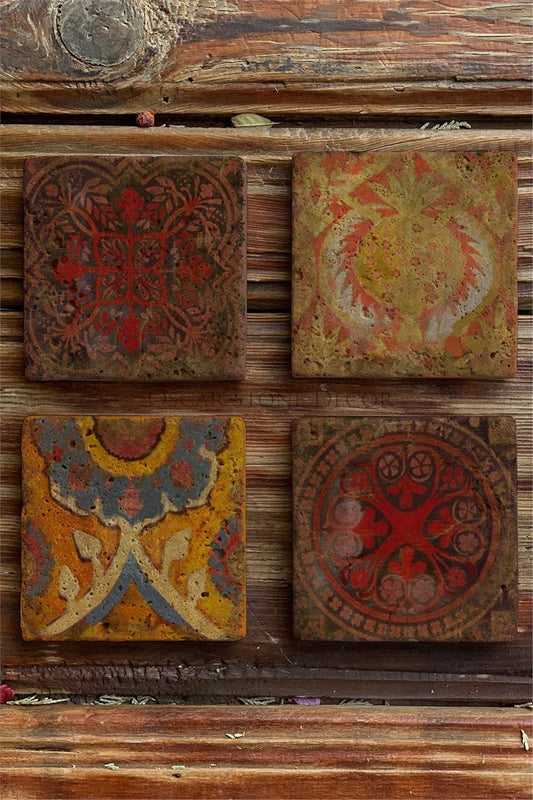 Printed Natural Stone Coasters Set of 4 Pattern Tile