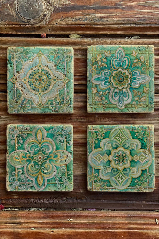 Printed Natural Stone Coasters Set of 4 Pattern Tile