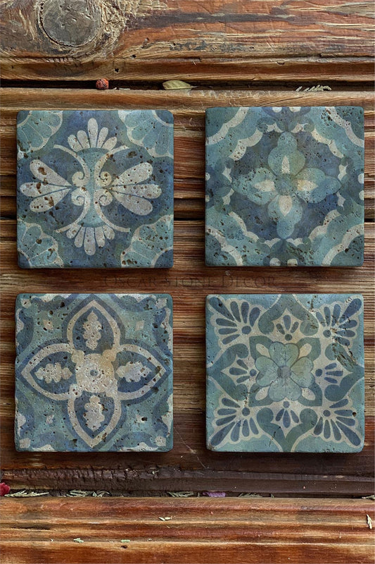 Printed Natural Stone Coasters Set of 4 Pattern Tile