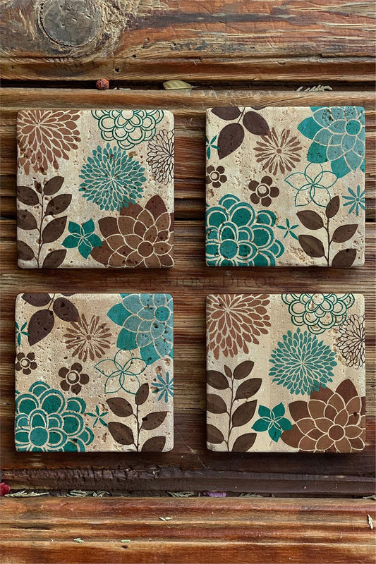Printed Natural Stone Coasters Set of 4 Pattern Tile