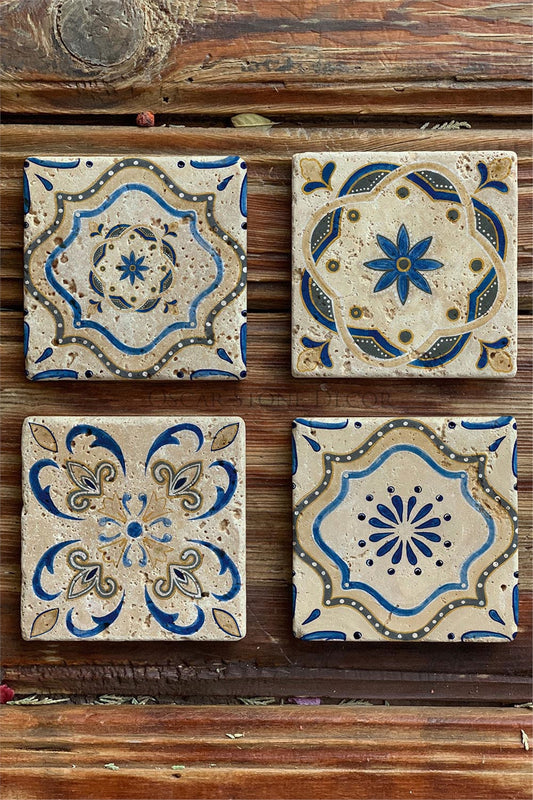 Printed Natural Stone Coasters Set of 4 Pattern Tile