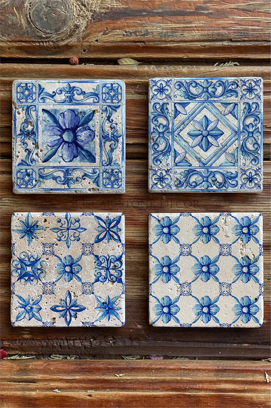 Printed Natural Stone Coasters Set of 4 Pattern Tile