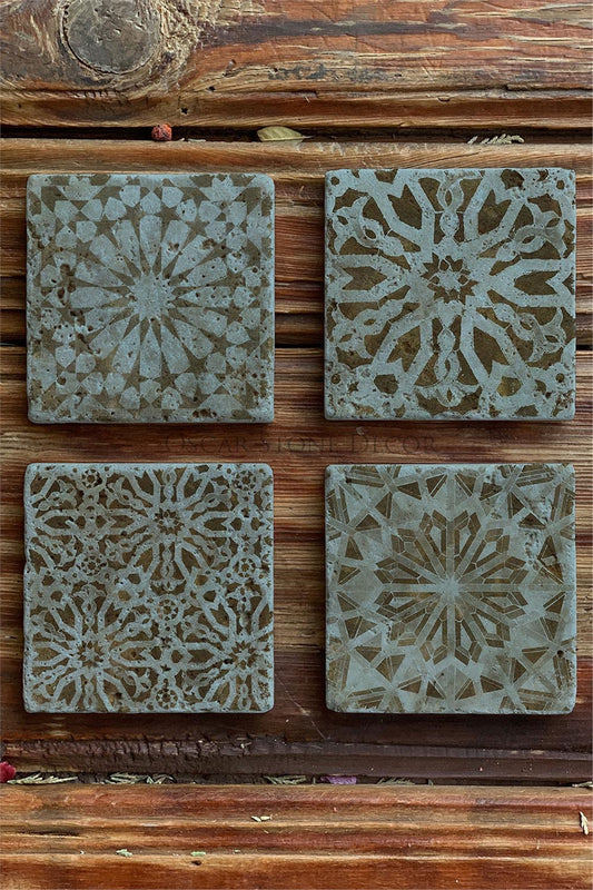 Printed Natural Stone Coasters Set of 4 Pattern Tile
