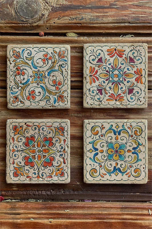 Printed Natural Stone Coasters Set of 4 Pattern Tile