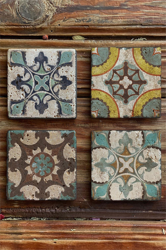 Printed Natural Stone Coasters Set of 4 Pattern Tile
