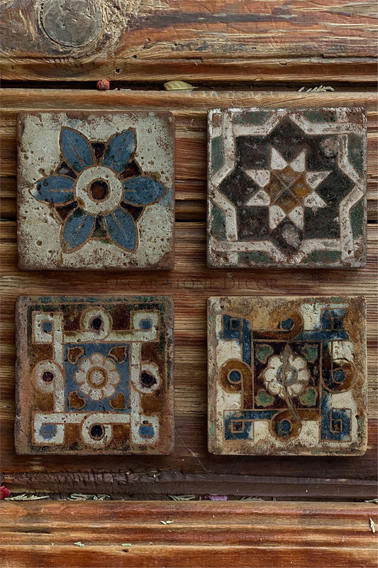 Printed Natural Stone Coasters Set of 4 Pattern Tile