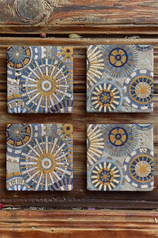 Printed Natural Stone Coasters Set of 4 Pattern Tile