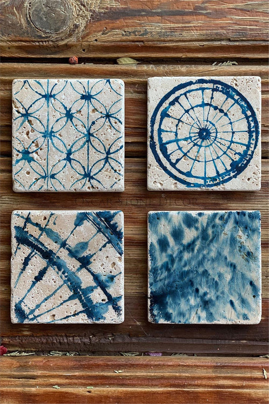Printed Natural Stone Coasters Set of 4 Pattern Tile
