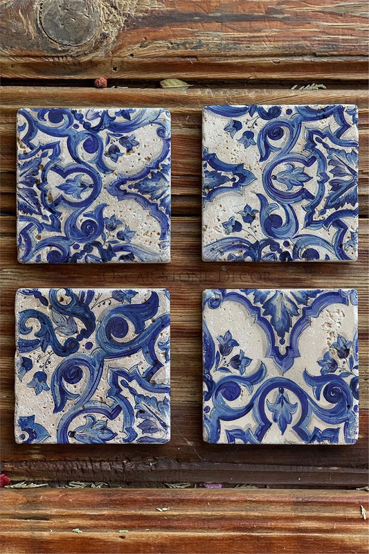 Printed Natural Stone Coasters Set of 4 Pattern Tile