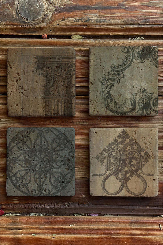 Printed Natural Stone Coasters Set of 4 Pattern Tile
