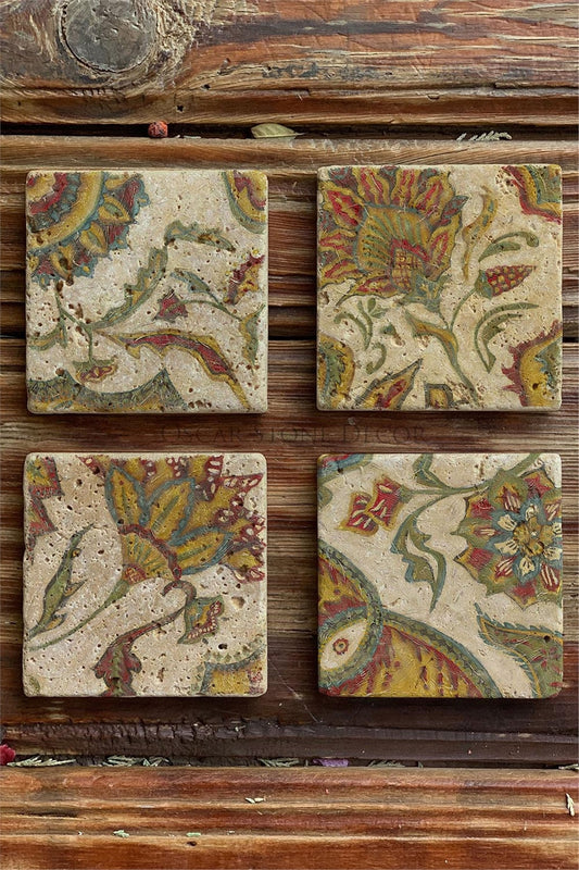 Printed Natural Stone Coasters Set of 4 Pattern Tile