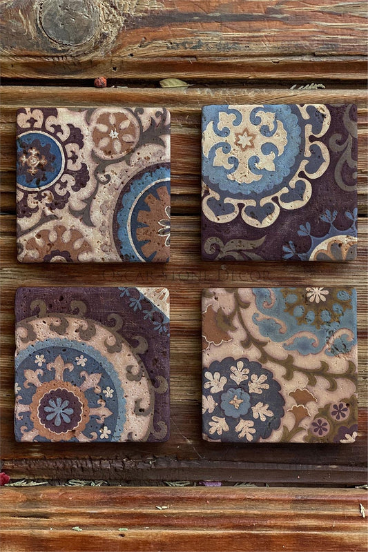 Printed Natural Stone Coasters Set of 4 Pattern Tile
