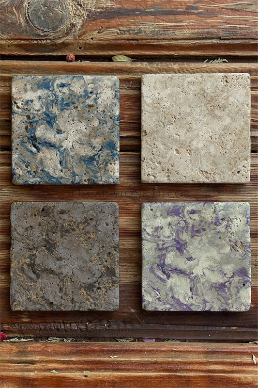 Printed Natural Stone Coasters Set of 4 Pattern Tile