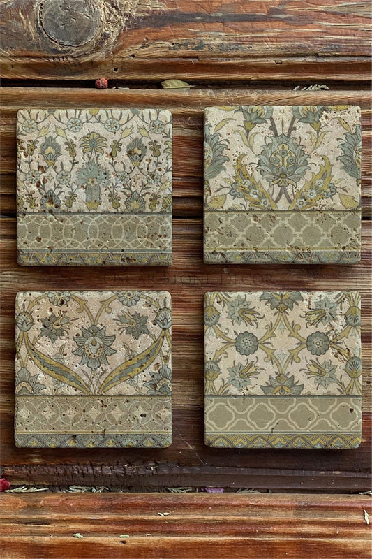 Printed Natural Stone Coasters Set of 4 Pattern Tile