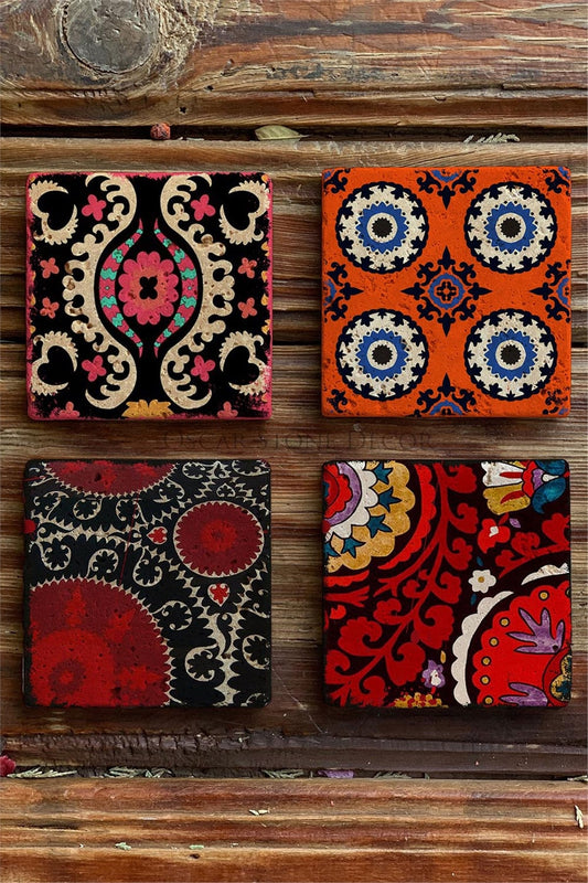 Printed Natural Stone Coasters Set of 4 Pattern Tile