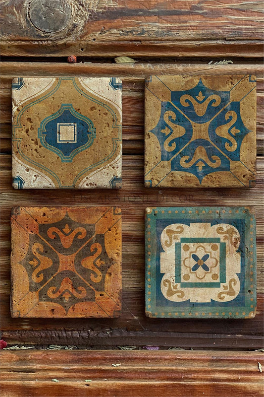Printed Natural Stone Coasters Set of 4 Pattern Tile