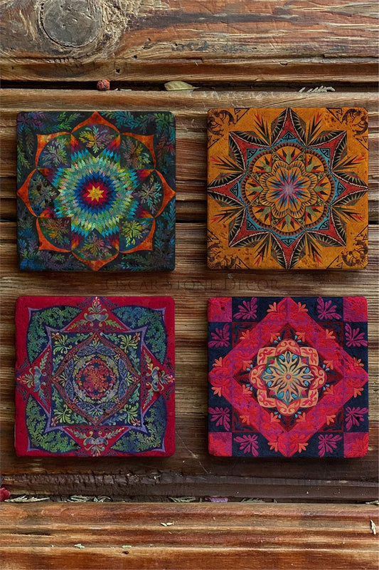 Printed Natural Stone Coasters Set of 4 Pattern Tile
