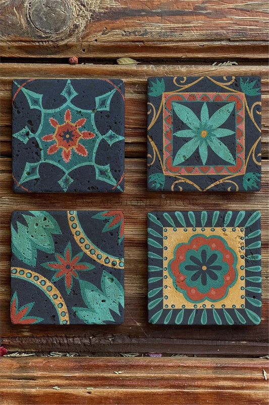 Printed Natural Stone Coasters Set of 4 Pattern Tile